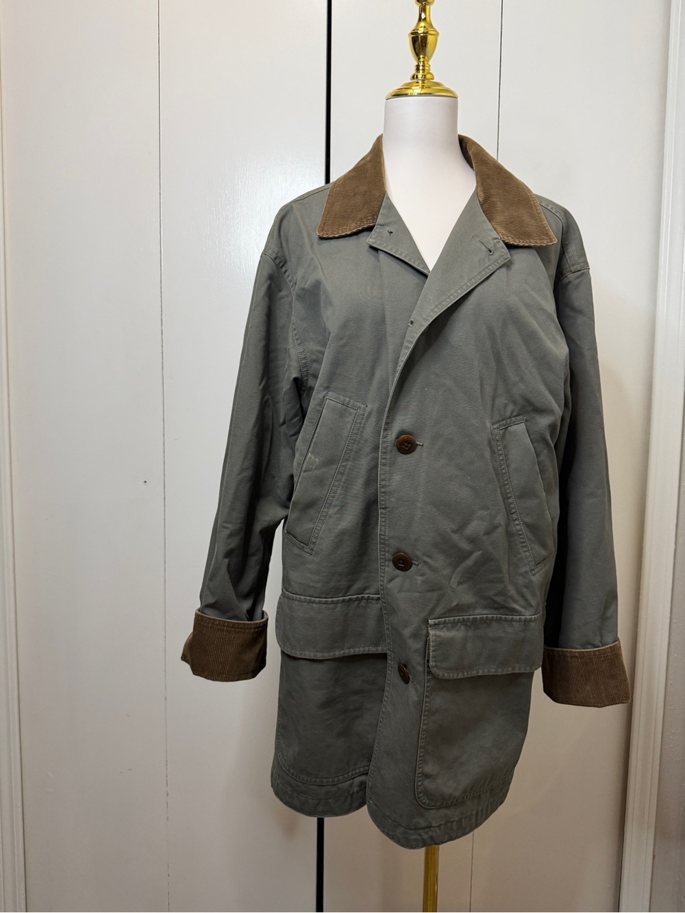 L.L. Bean Olive Green Field Jacket with Brown Corduroy Collar